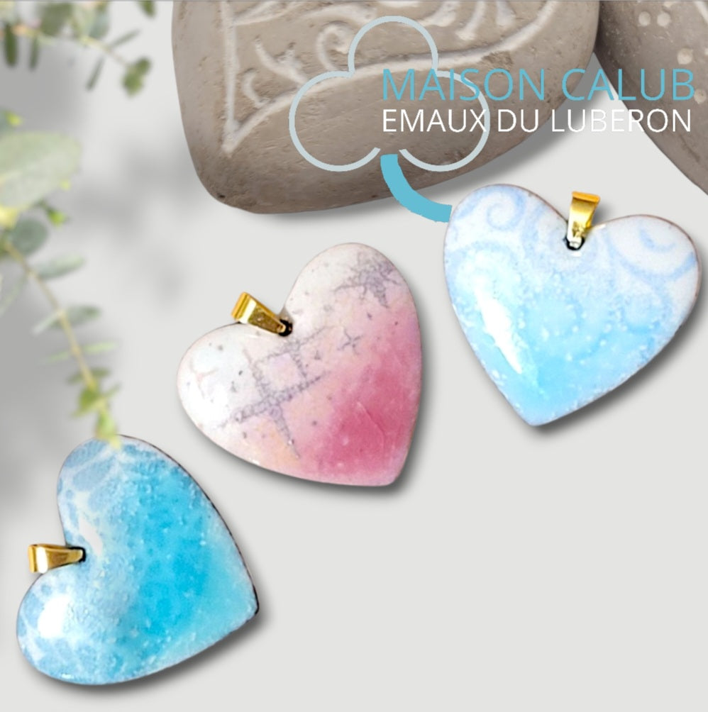 Pendentif Coeur Douceur Émail Dégradé Rose Bleu Vert CALUB