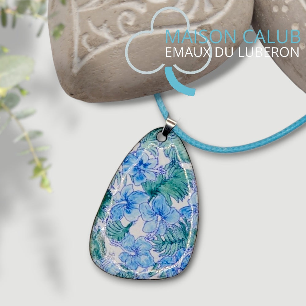 Pendentif Liberty Floral Bleu – Émail sur cuivre - Peint - CALUB