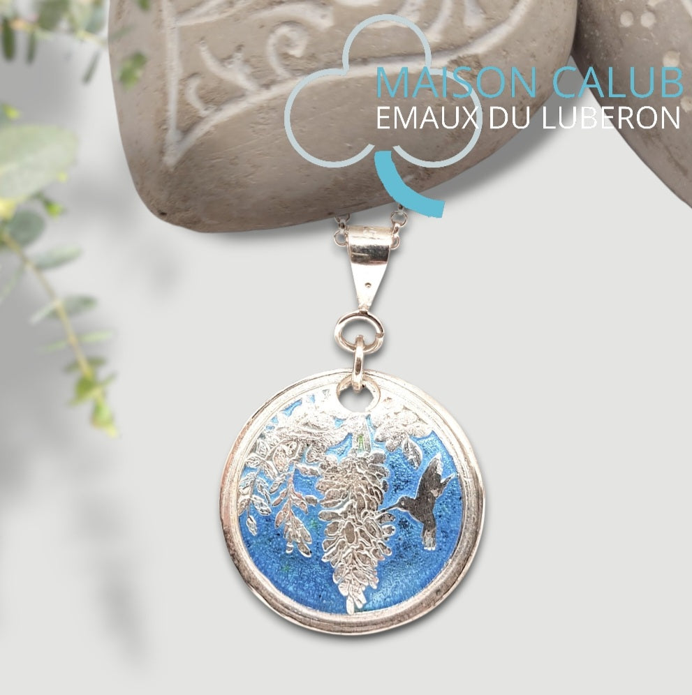 Pendentif Sphynx Bleu Ciel - Émail Grand Feu Champlevé et Argent Fin - Maison CALUB
