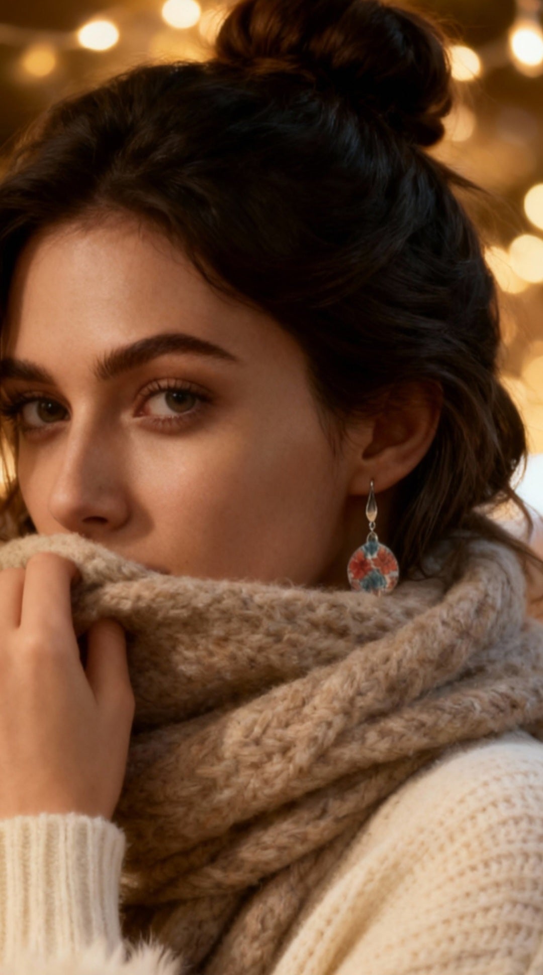 Boucles d'Oreilles Liberty Florales Rouge et vert - Émail Peint sur Cuivre - Maison CALUB