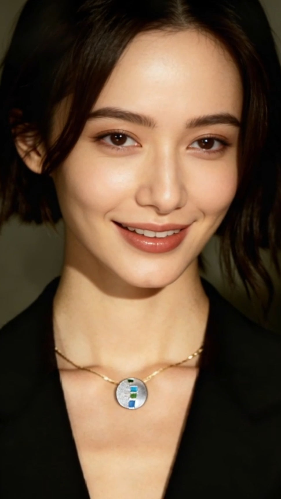 Pendentif Géométrique Bleu et Vert – Émail Champlevé sur Argent Fin - Maison CALUB