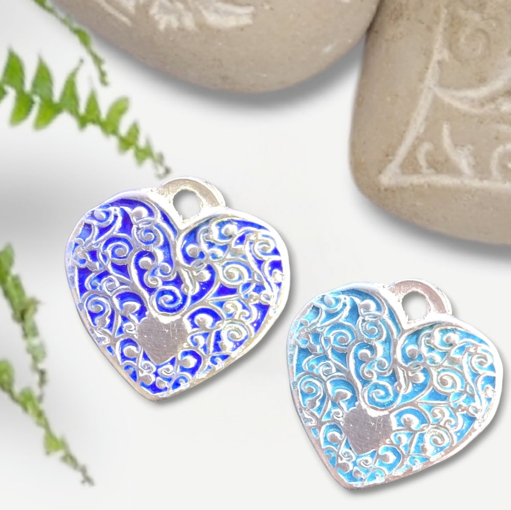 Pendentif Cœur Vert Arabesques – Émail Grand Feu sur Argent Fin - Maison CALUB