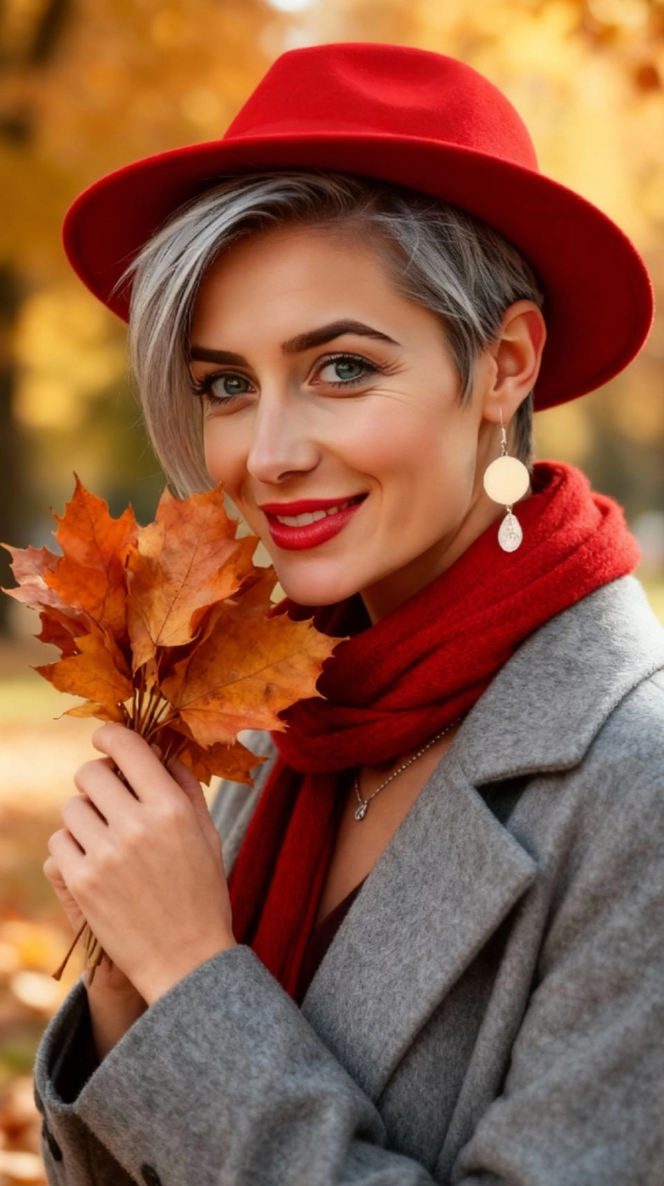 bijou artisanal chic pour ces boucles d'oreilles en émail sur cuivre ablanc crème avec une breloque d'argent fin pépite mobile de chez maison calub. Scene d'automne