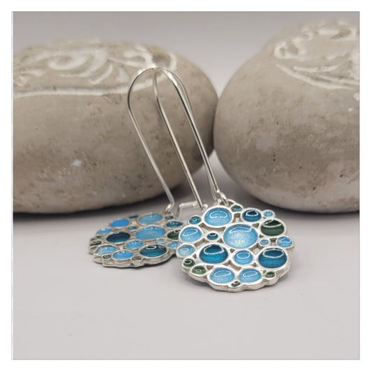 bijou artisana,l Boucles d'oreilles artisanales email argent, design graphique bulles
