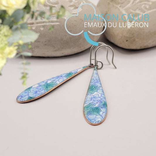 Boucles d'Oreilles Liberty Floral Goutte – Émail sur cuivre Peint