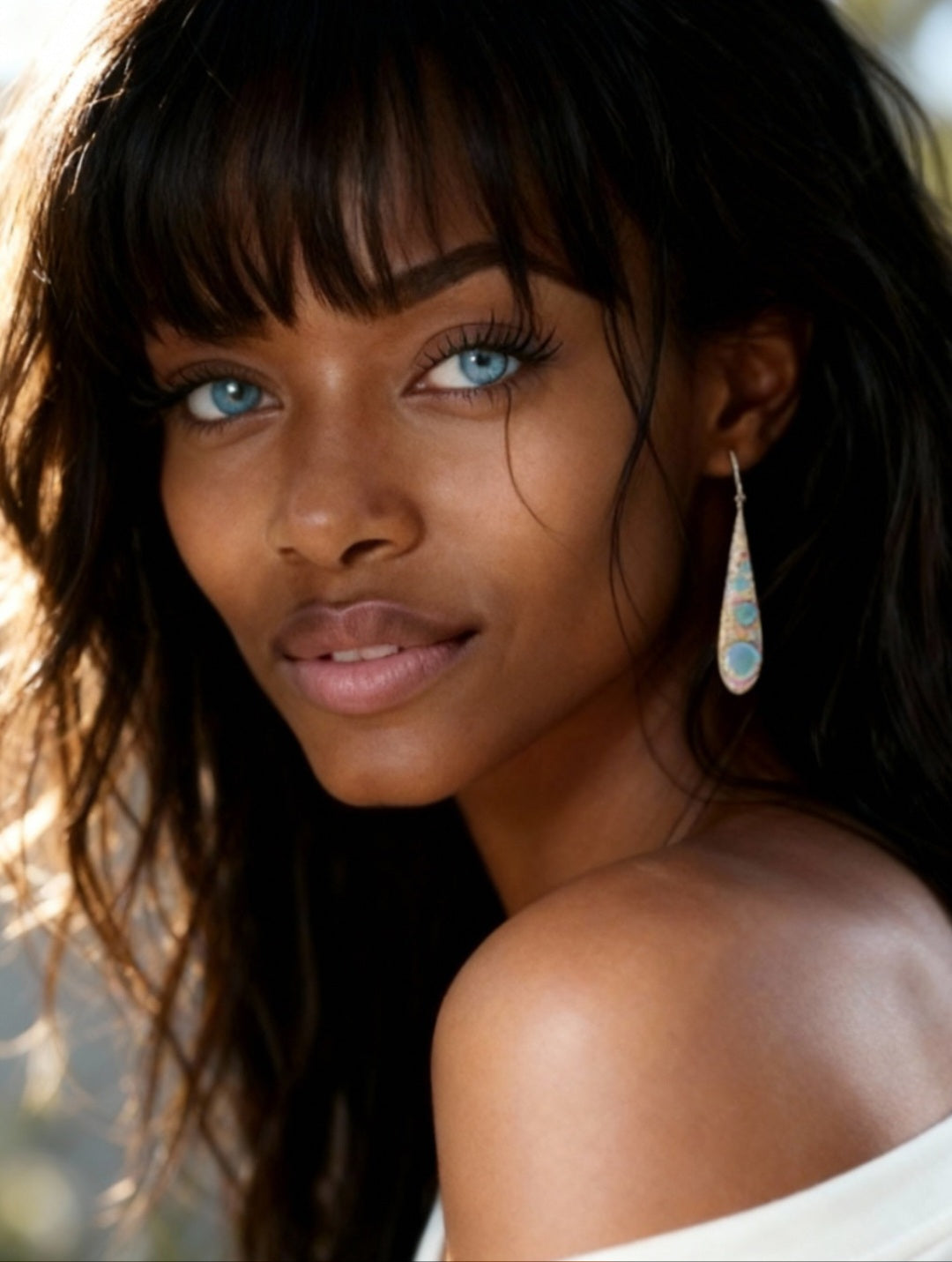 Boucles d'Oreilles Gouttes Émail Bleu Ciel - Pointillisme Lustre d'Or - Argent Fin - Fait Main