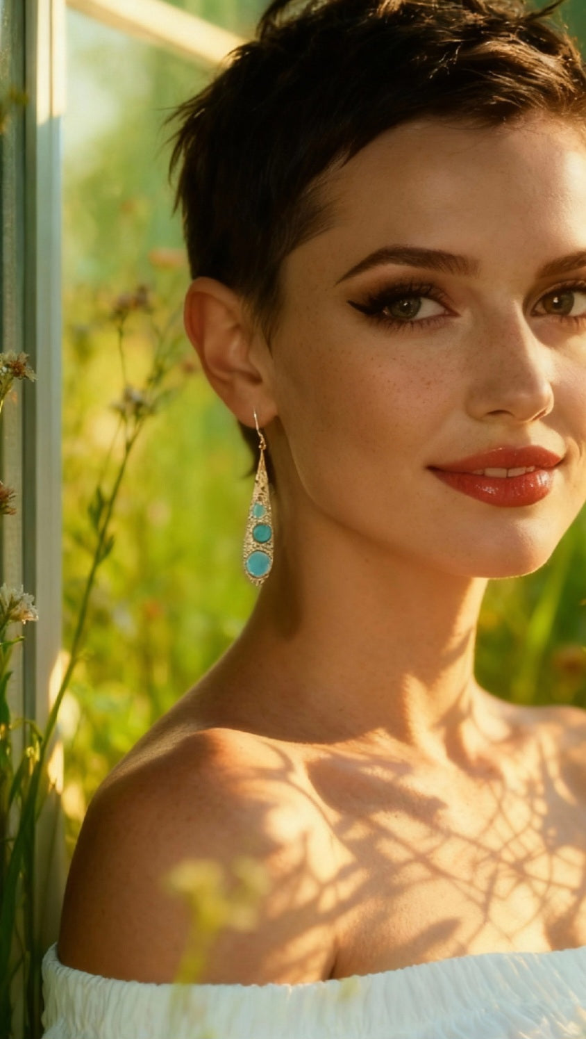 Boucles d'Oreilles Gouttes Émail Bleu Ciel - Pointillisme Lustre d'Or - Argent Fin - Fait Main