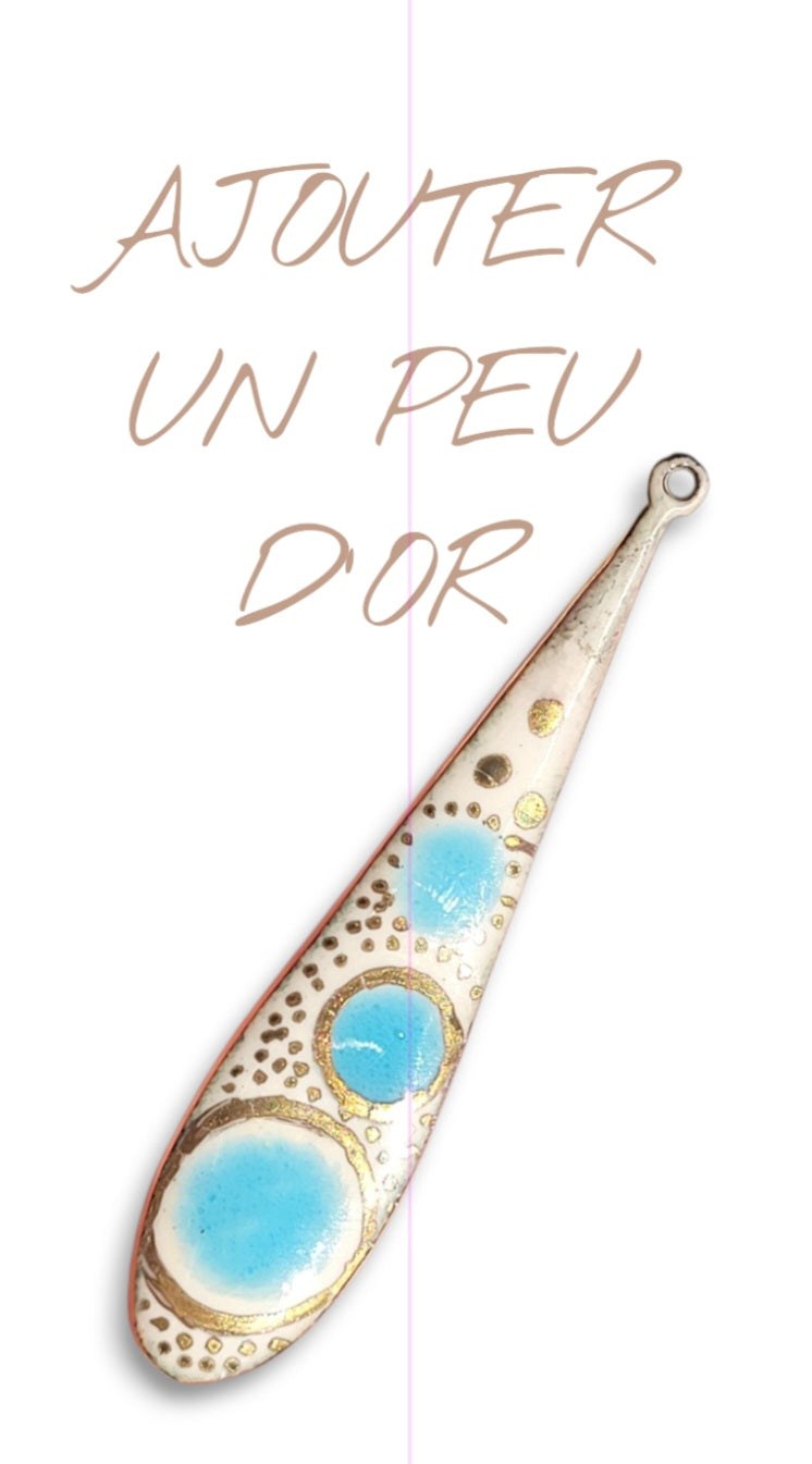 Boucles d'Oreilles Gouttes Émail Bleu Ciel - Pointillisme Lustre d'Or - Argent Fin - Fait Main