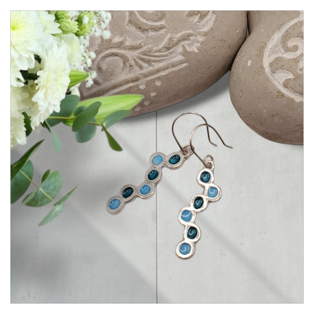 Bijou email artisanal sur argent, motif bulles champlevé, fait main en France