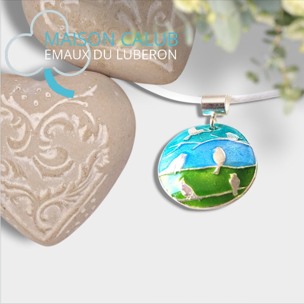 Pendentif LES ZOZIAUX émail grand feu transparent sur argent fin - Maison CALUB