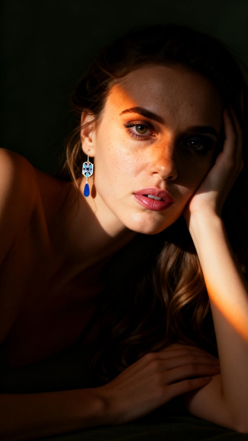 Bijou emaux grand feu sur argent, mosaïque bleu turquoise et marine