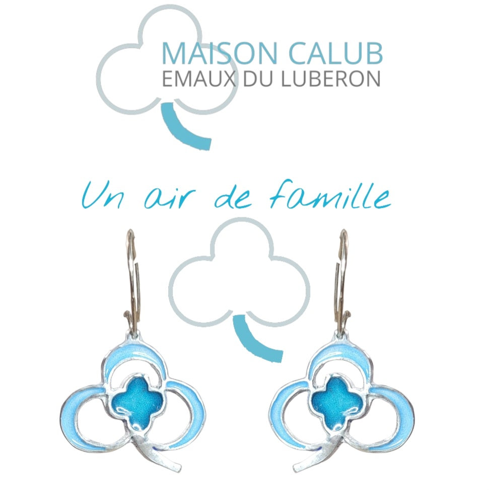 Boucles d'oreilles artisanales email argent, logo Maison CALUB