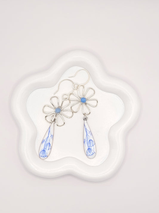 🌸 Boucles d'Oreilles Effet Porcelaine Bleue – Argent & Émail- Maison CALUB