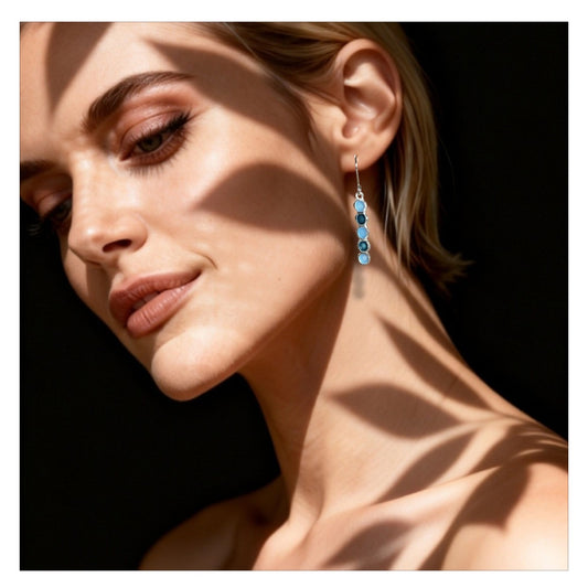 Boucles d'oreilles en email grand feu sur argent, motif cercles bleu turquoise