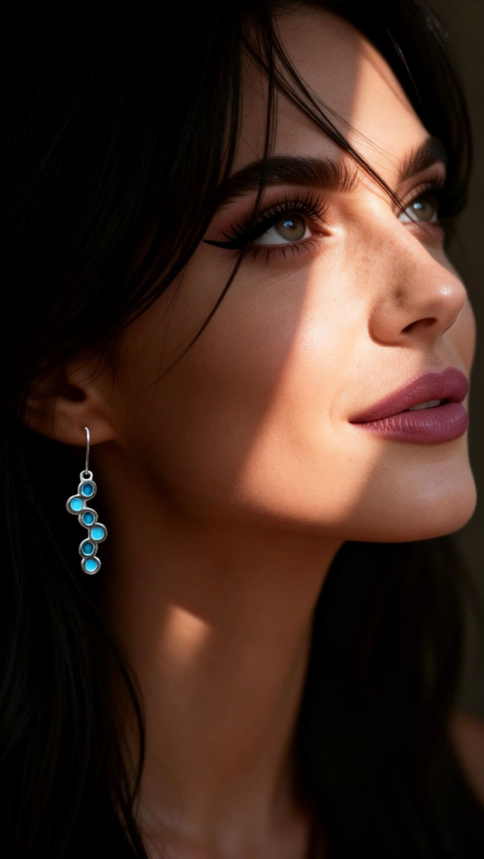 Boucles d'oreilles emaux argent, motif bulles graphique bleu turquoise