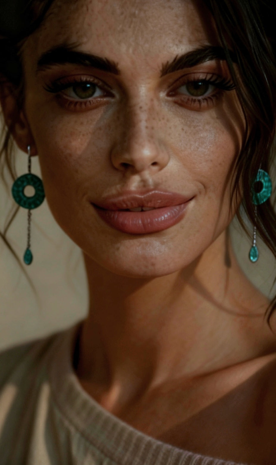 Boucles d'oreilles emaux argent cercle, pendentif cristal bleu facetté