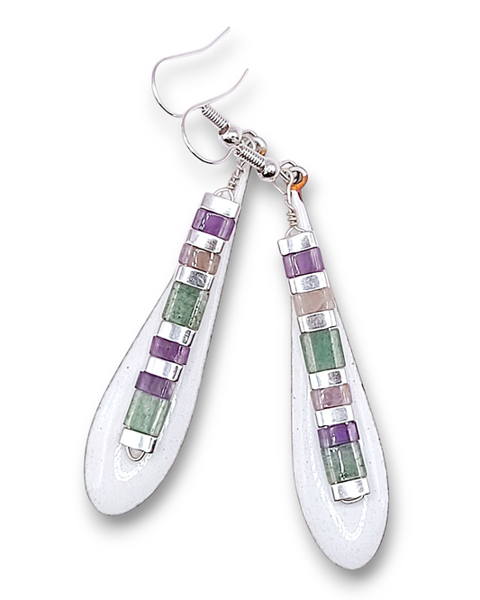 boucles d'oreilles forme goutte emaux - bijou en email  original de maison calub  avec perles myuki