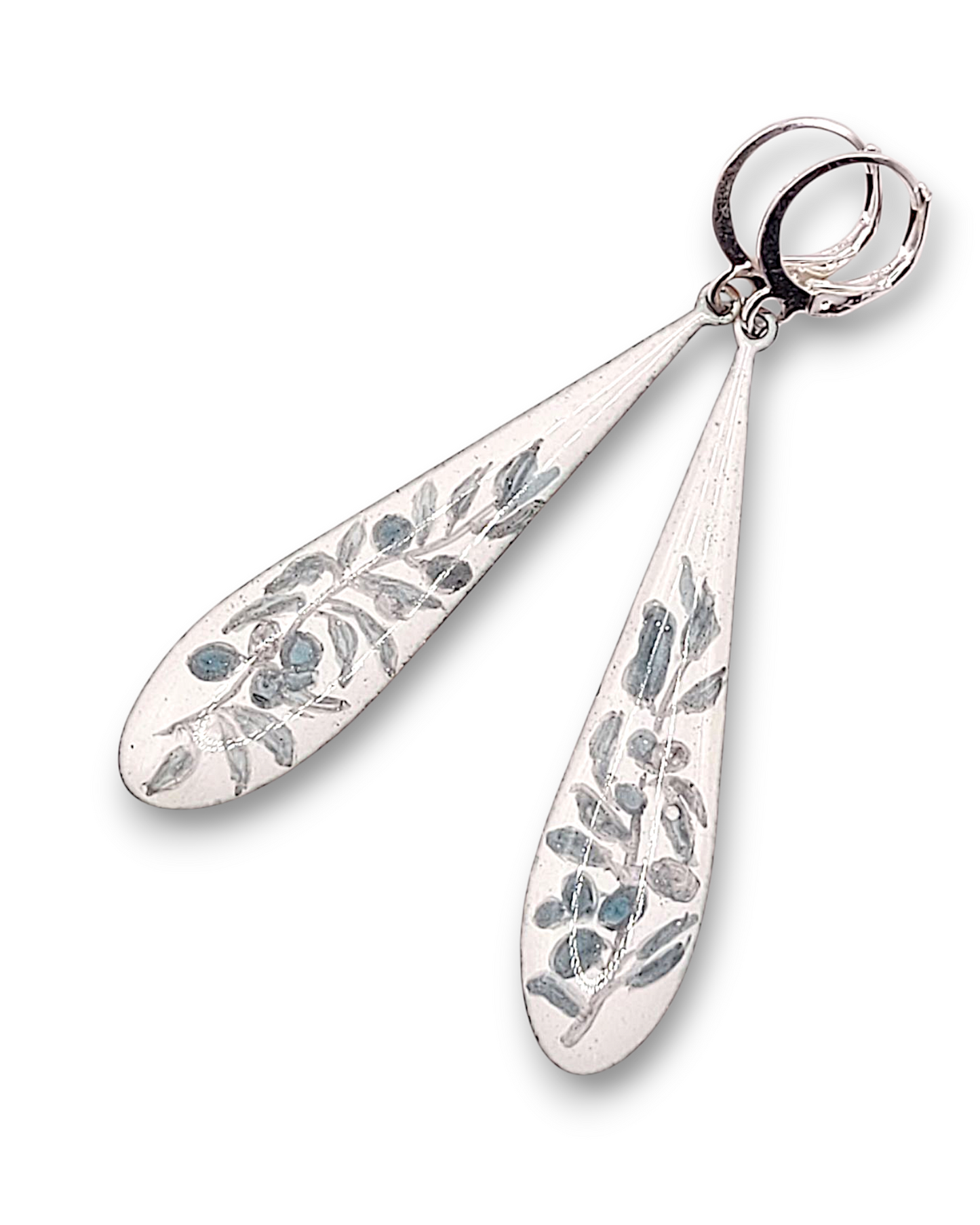 boucles d'oreilles artisanales email sur cuivre rameau d'olivier peint à la main maison calub émaux cadeau original made in france en provence