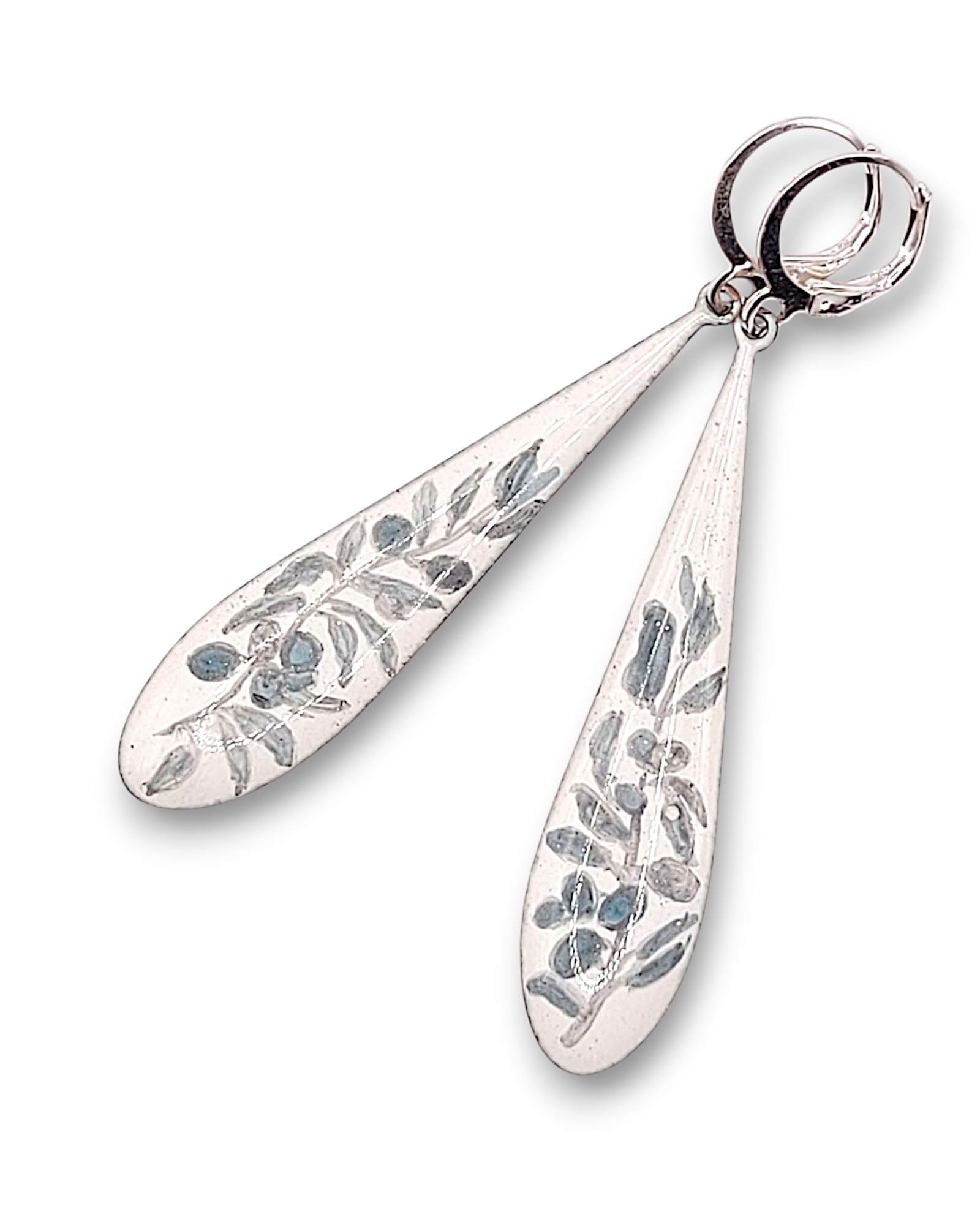 boucles d'oreilles artisanales email sur cuivre rameau d'olivier peint à la main maison calub émaux cadeau original made in france en provence