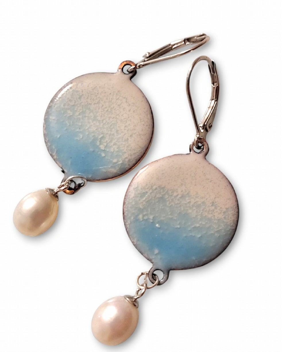 Boucles Oreilles Brume Nacrée Émail Dégradé Perles Eau Douce CALUB