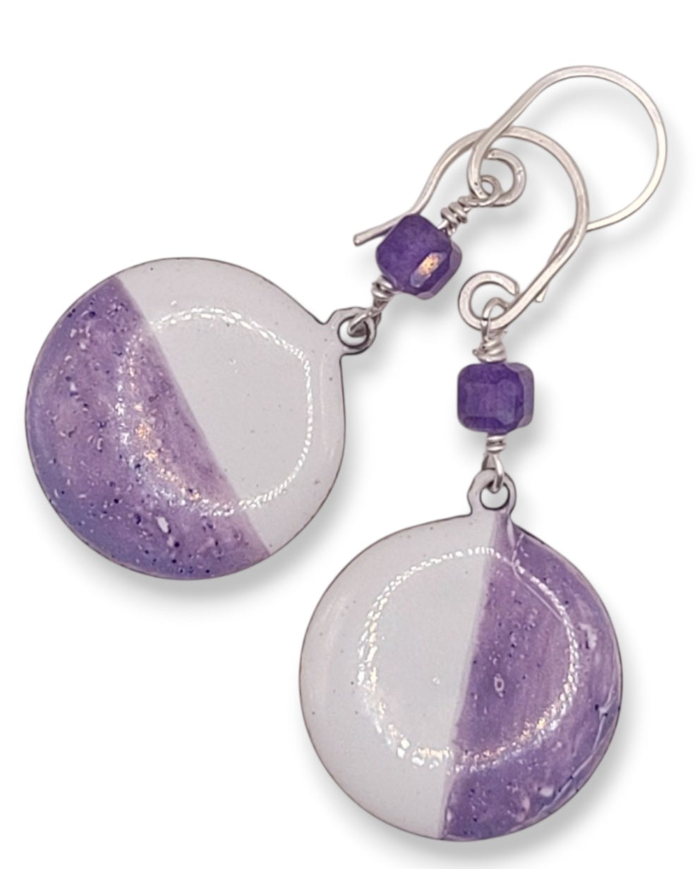 Boucles Oreilles Mi-Figue Mi-Raisin Émail Mauve Améthyste CALUB