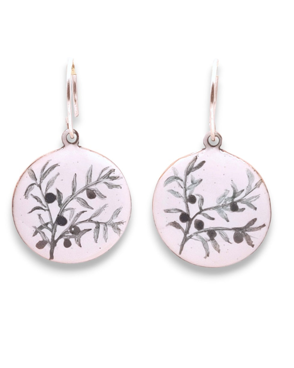 Boucles Oreilles Olivier Rondes Émail Peint Cuivre Argent CALUB
