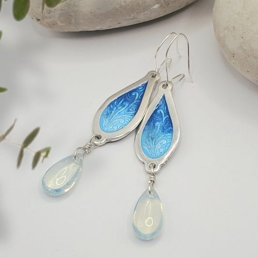Boucles d'Oreilles Gouttes Célestes – Émail Grand Feu sur Argent Fin - Maison CALUB