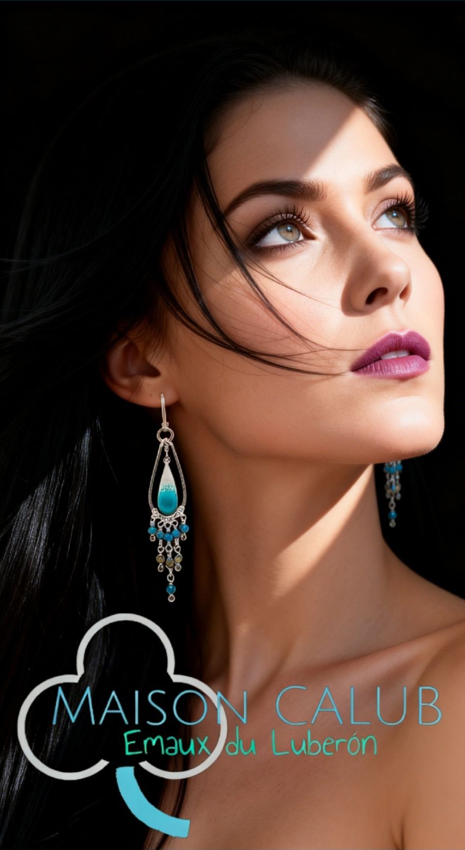 Boucles d'oreilles Chandelier Turquoise - Émail argent et pierres - Collection Les Uniques