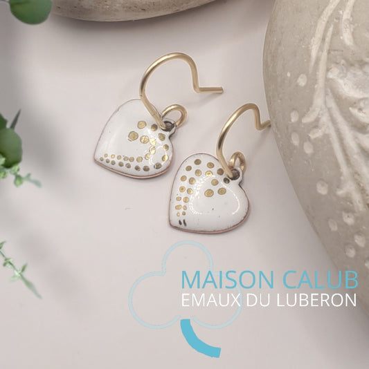 Boucles d'Oreilles Cœur Blanc et Or – Émail Grand Feu sur Cuivre - Maison CALUB