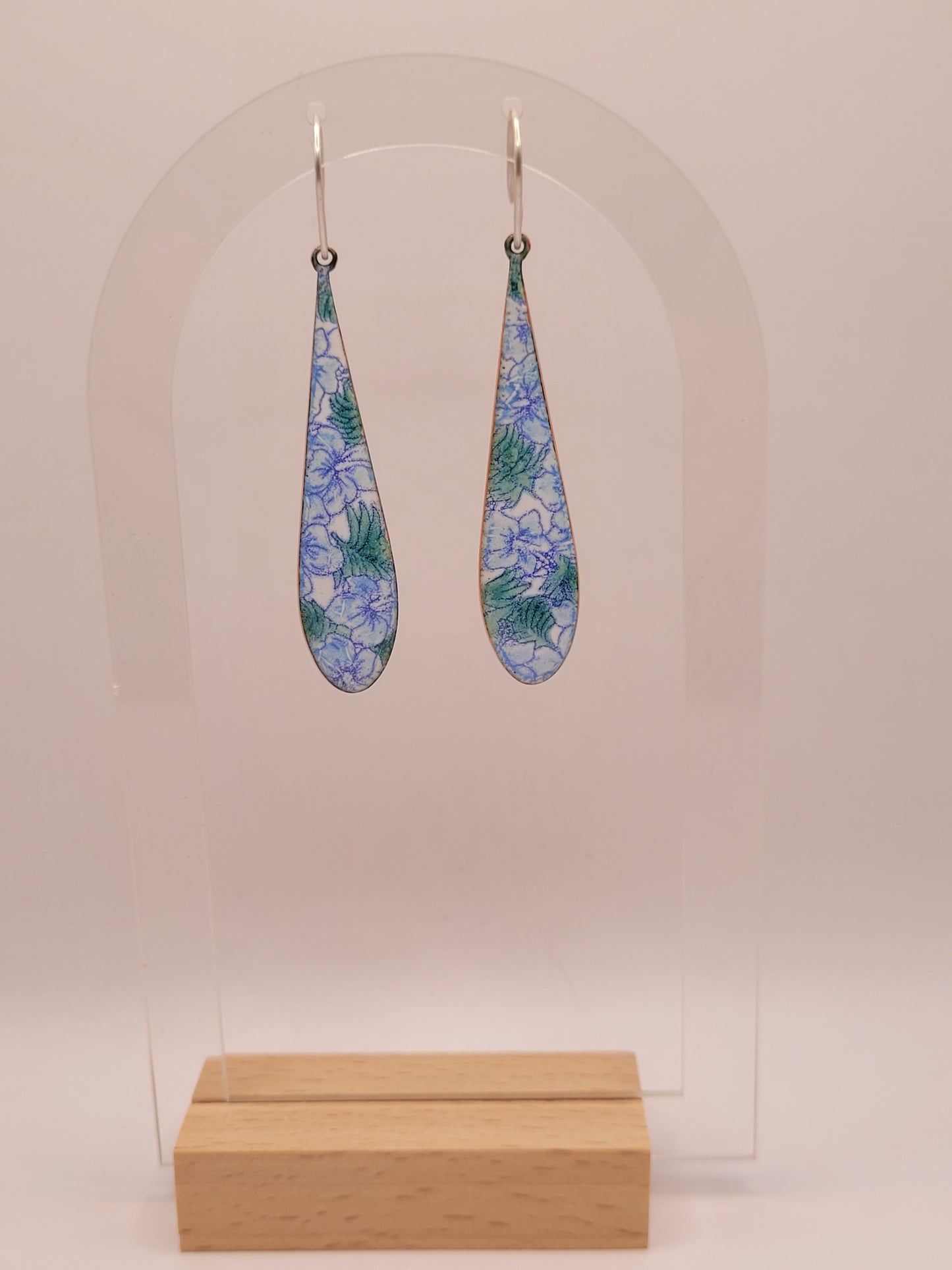 Boucles d'Oreilles Liberty Floral Goutte – Émail sur cuivre Peint