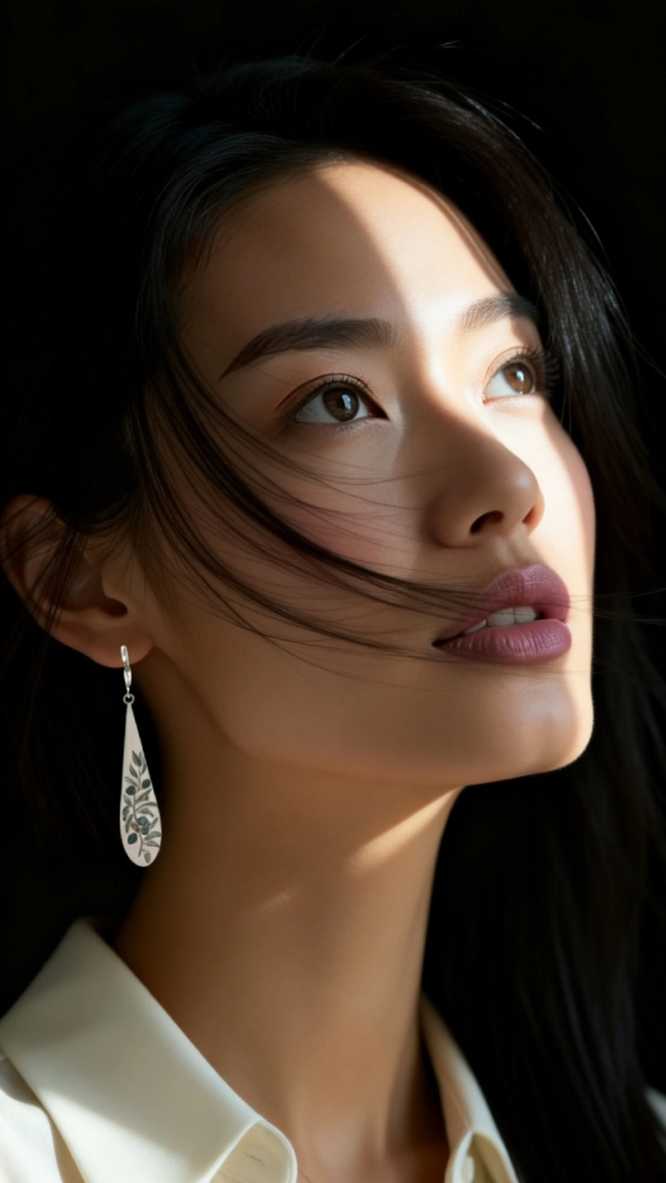 Longues Boucles d'oreilles émail - RAMEAU d'olivier