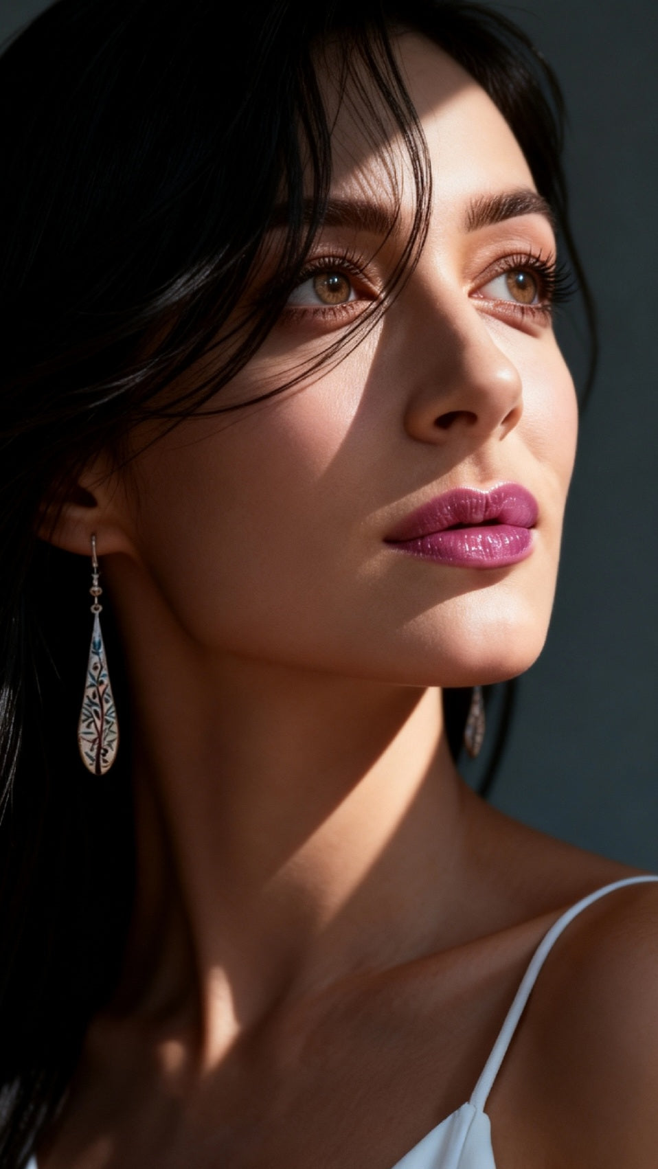 Longues Boucles d'oreilles émail - RAMEAU d'olivier