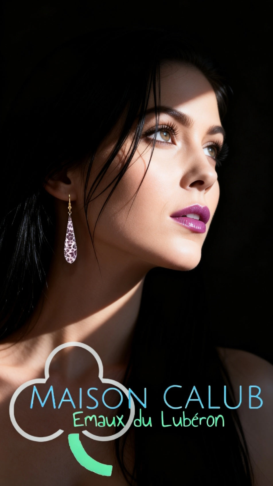 Longues Boucles d'oreilles en émail sur cuivre - OMBRE fleurie