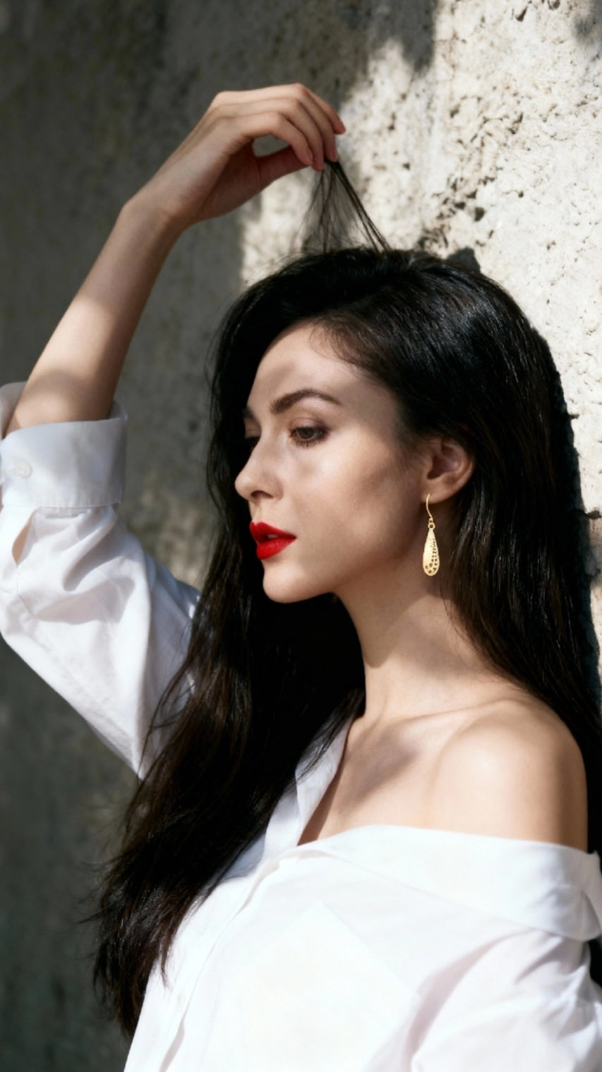 Boucles d'Oreilles Gouttes Blanches et Or – Émail Grand Feu sur Cuivre - Maison CALUB