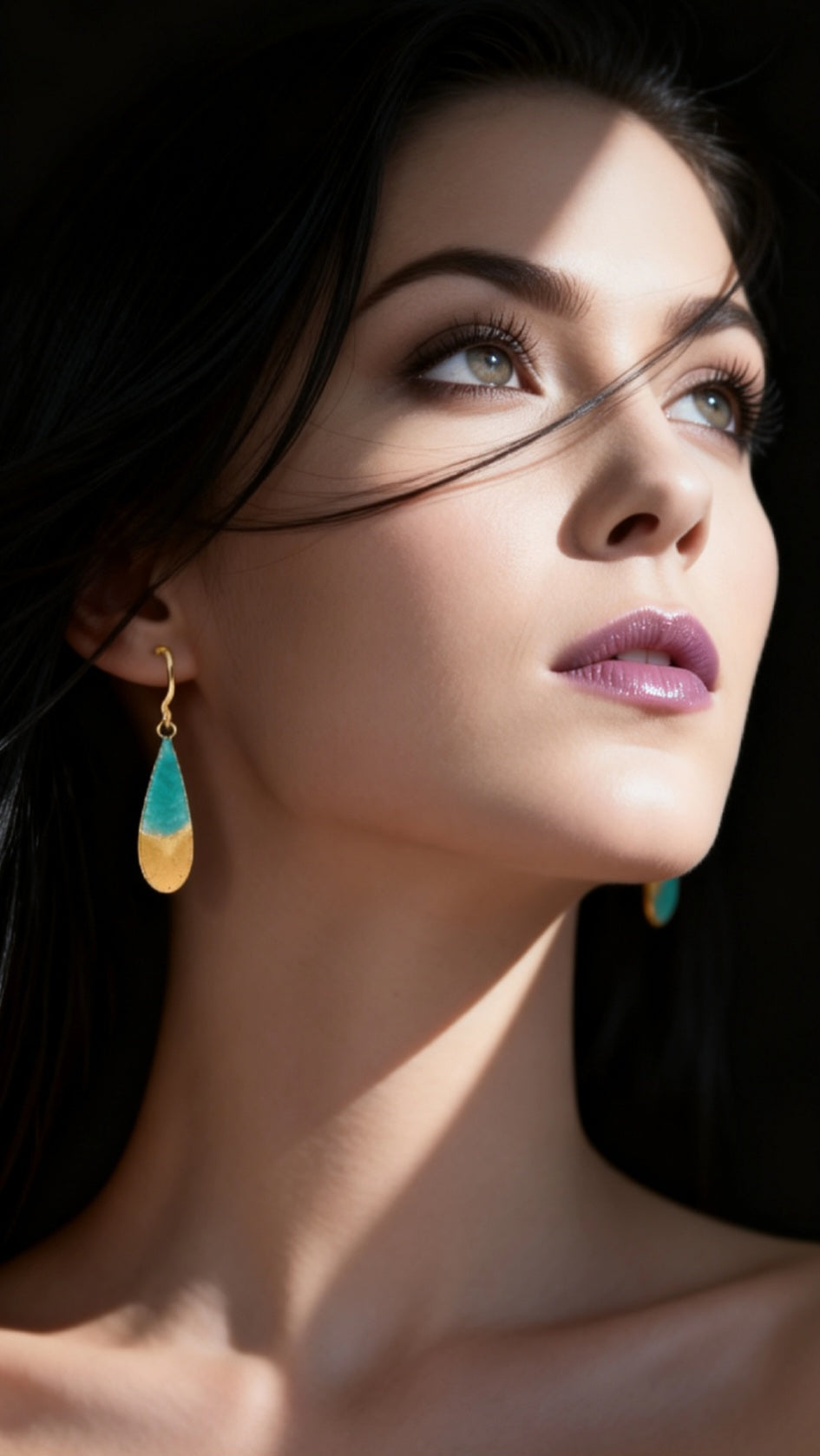 Boucles Oreilles Envie de Plage Émail Dégradé Turquoise Or CALUB