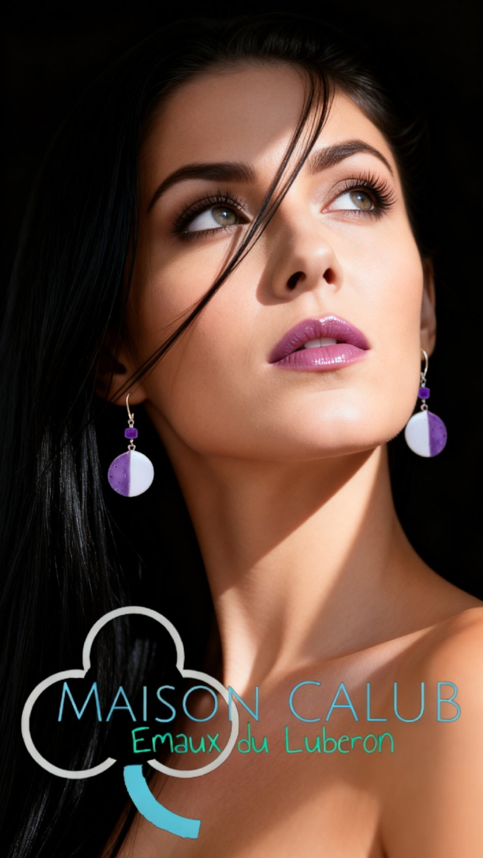 Boucles Oreilles Mi-Figue Mi-Raisin Émail Mauve Améthyste CALUB