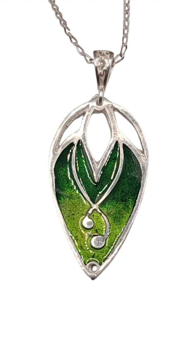 Pendentif Bourgeon Vert – Émail Grand Feu sur Argent Fin - Maison CALUB