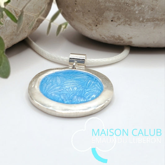 Pendentif Rond bleu Provence – Émail Grand Feu sur Argent Fin - Maison CALUB