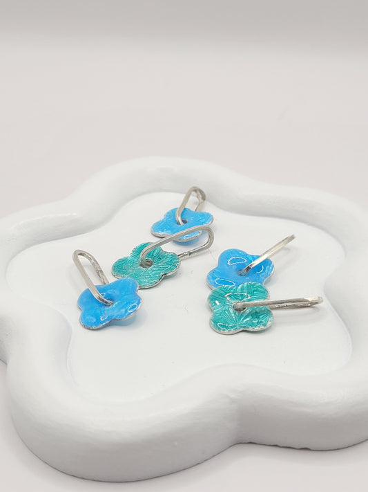 pendentifs fleur bleus et verts en email grand feu basse-taille sur argent fin -maison CALUB