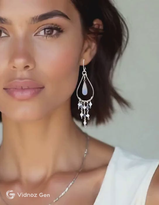 video Boucles d'oreilles chandelier argent aigue-marine émail bleu  création artisanale maison calub