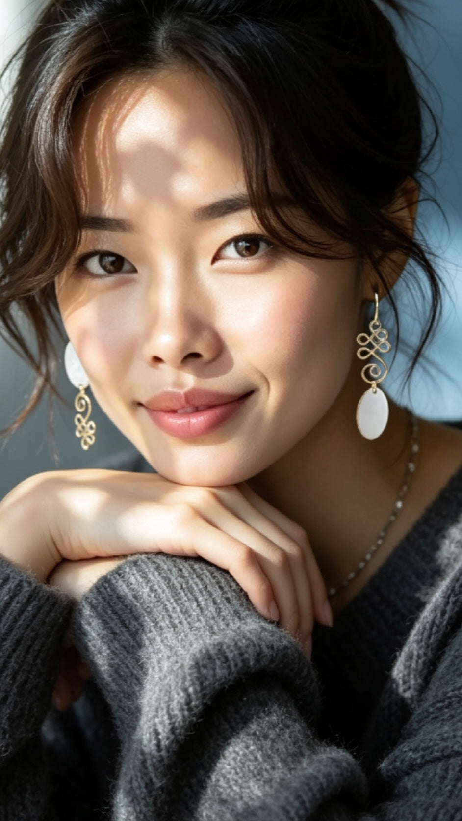 Boucles Oreilles Dragées Dorées Émail Blanc Noeud Celtique Or CALUB
